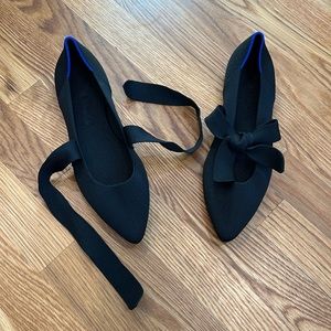 NEW Rothy’s The Mary Jane Black Pointed Toe Flats Bow Tie Size 10 Women’s shoe